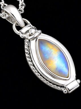 “Poison Locket” Rainbow Flash Moonstone Secret Compartment Traitor 925 Necklace